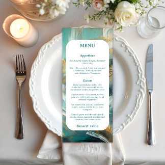 Menu Luxuoso Turquesa e Pinceladas Douradas
