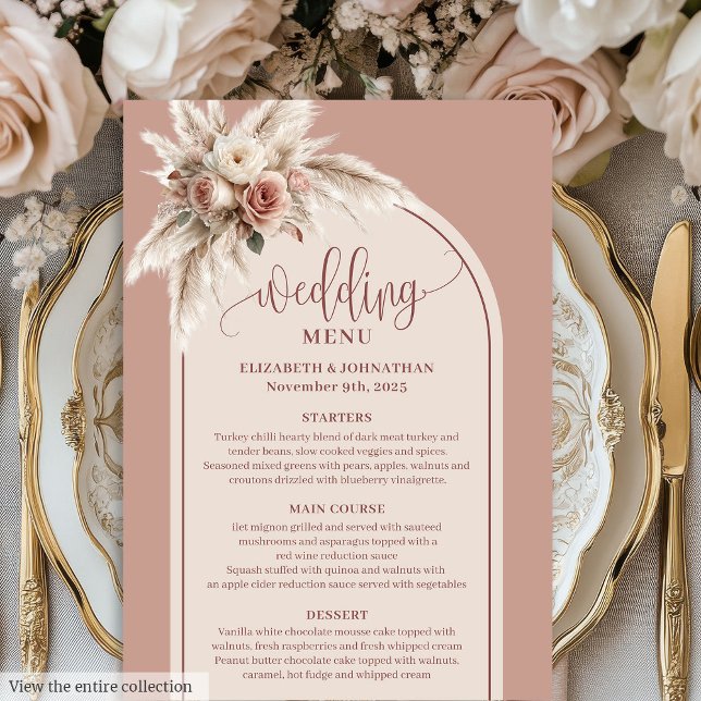 Menu Luxurious Boho Dusty Rose Pampas Floral Wedding (Luxurious Boho Dusty Rose Pampas Floral Wedding Menu)