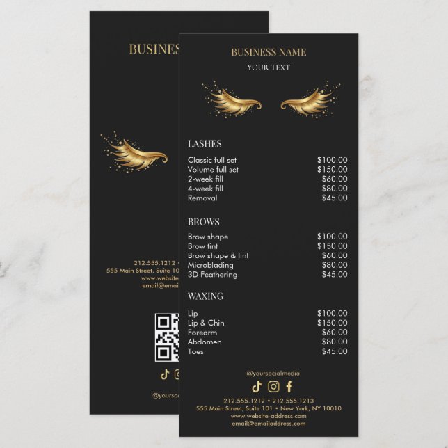 Menu Luxury Black and Gold Salon Price List (Frente/Verso)