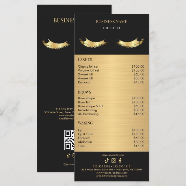 Menu Luxury Black and Gold Salon Price List (Frente/Verso)