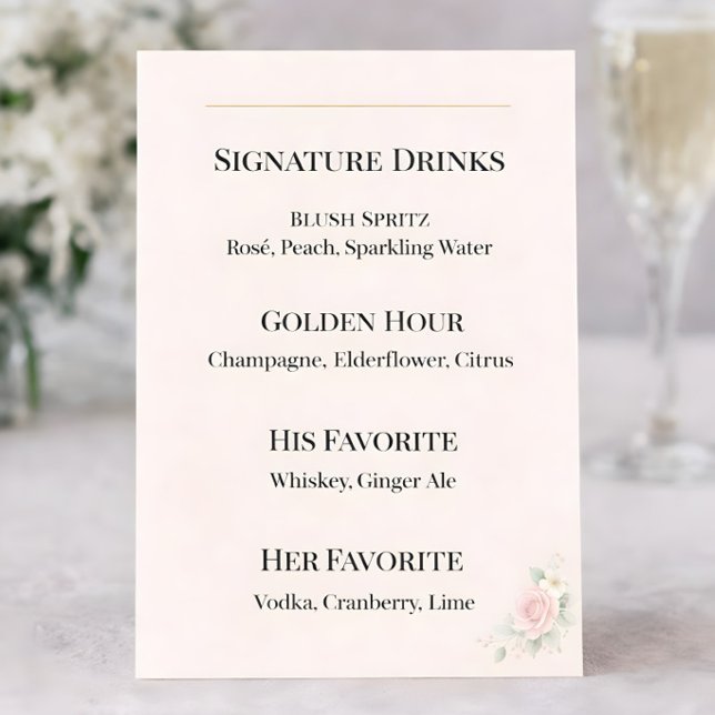 Menu Luxury Blush Signature Drinks Wedding Sign (Criador carregado)