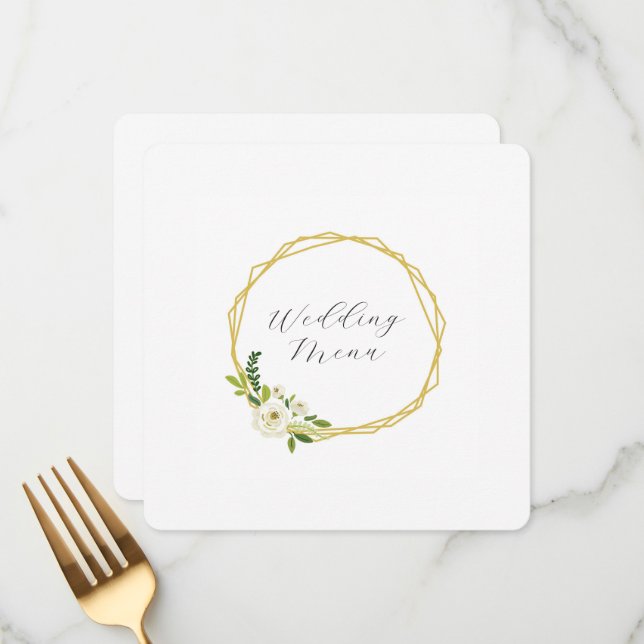 Menu Luxury White Rose Floral Frame  (Frente/Verso In Situ)