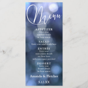 Menu Luz Bokeh Azul e Tipografia 32 Cardápio de Casamen
