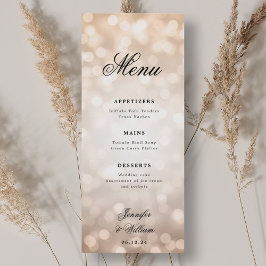 Menu Luzes de Bokeh Rosa Douradas de Casamento de Scrip
