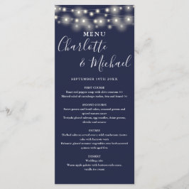 Menu Luzes de Corda Azul Marinho Cardápio de Casamento 