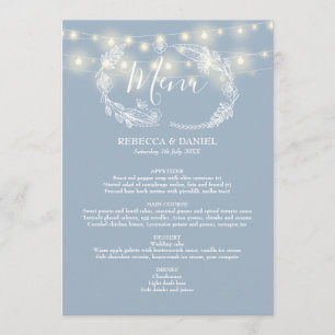 Menu Luzes de Corda Casamento Floral Azul Empoeirado