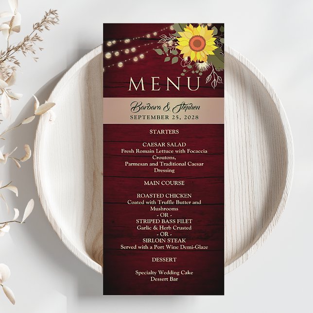 Menu Luzes de Corda Casamento Rústico Girassóis (Criador carregado)