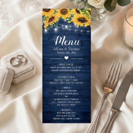 Menu Luzes de Corda de Girassóis Azuis Marinho Rústicos