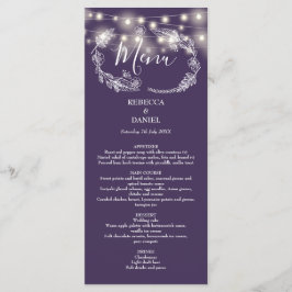 Menu Luzes de Corda Elegantes Florais Roxas Casamento