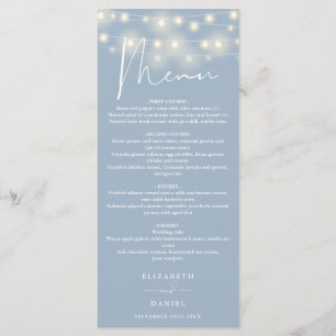 Menu Luzes de Corda Elegantes Jantar de Casamento Azul
