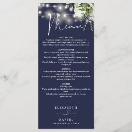 Menu Luzes de Corda Florais Azul Marinho Jantar de Casa