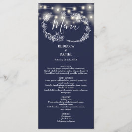 Menu Luzes de Corda Floral Azul Marinho Casamento