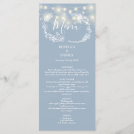 Menu Luzes de Corda Floral Azul Poeirento Casamento