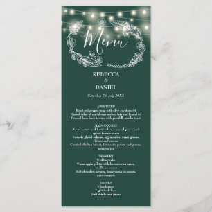 Menu Luzes de Corda Floral Esmeralda Verde Casamento