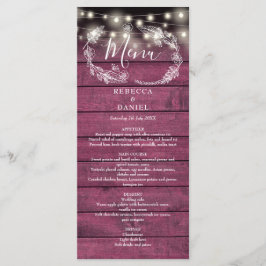 Menu Luzes de Corda Floral Rústico Vermelho Madeira Cas