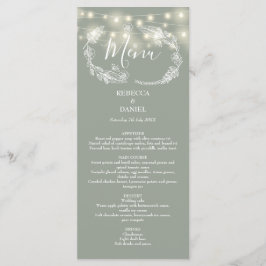 Menu Luzes de Corda Floral Verde Sage Casamento