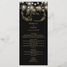Menu Luzes De Corda Pretas Florais E Casamento Dourado