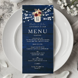 Menu Luzes de Corda Rústicas Casamento Azul Marinho