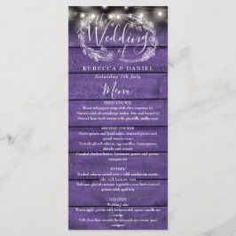 Menu Luzes de Corda Rústicas Roxas Florais Casamento