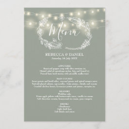 Menu Luzes de Corda Verde Sage Floral Casamento