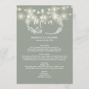 Menu Luzes de Corda Verde Sage Floral Casamento