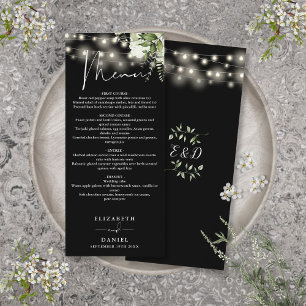 Menu Luzes Florais Pretas e Brancas Jantar de Casamento