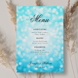 Menu Luzes Turquoise Bokeh de Casamento Elegante