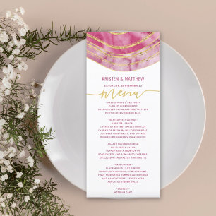Menu Magenta Rosa Aquarela Ágata Linhas Douradas Casame