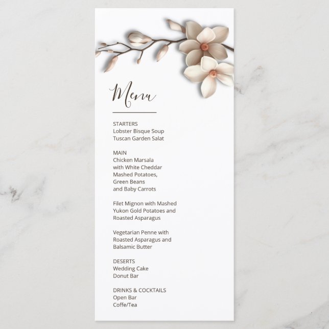 Menu Magnólia Flor 3D Escultural (Frente)