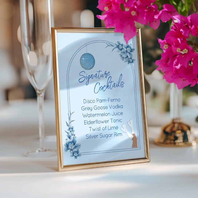 Menu Mamma Mia Disco Bachelorette Signature Bebidas (mamma mia party menu, disco bachelorette drink menu, retro drink menu sign, 70s theme cocktail menu,)