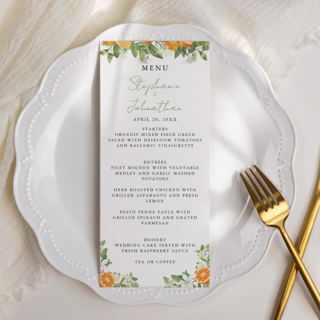 Menu Mandarin Orange Watercolor Casamento (Mandarin orange wedding menu)