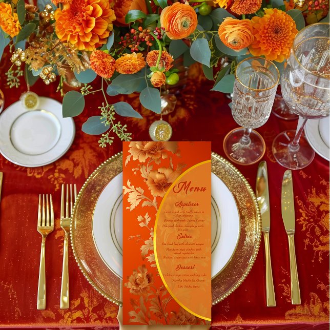 Menu Mandarina Laranja Dourada e Casamento Floral Luxuo (Stunning Mandarin Orange and Gold Wedding Menu )