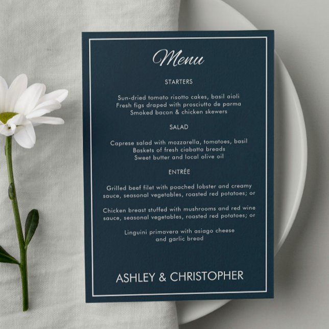 Menu Manuscrito Minimalista Recepção de casamento Azul  (Criador carregado)
