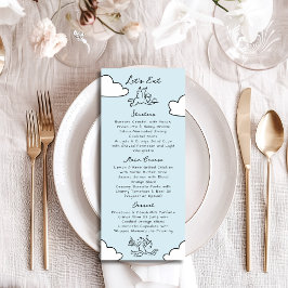 Menu Mão Desenhada Azul Casamento Feito no Céu Chá de N