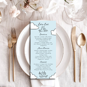 Menu Mão Desenhada Azul Casamento Feito no Céu Chá de N