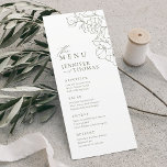 Menu Mão elegante traçada floral, casamento verde<br><div class="desc">Ilustração delicada e elegante de flores desenhadas à mão e detalhes modernos de tipografia de scripts, em verde-escuro e branco, simples e romântico. Menus de casamento floral de excelente para casamento rústico moderno, casamento de jardins de campo e casamento de boho simples no verão e no inverno. Totalmente personalizável com...</div>