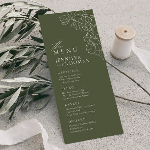 Menu Mão elegante traçada floral, casamento verde