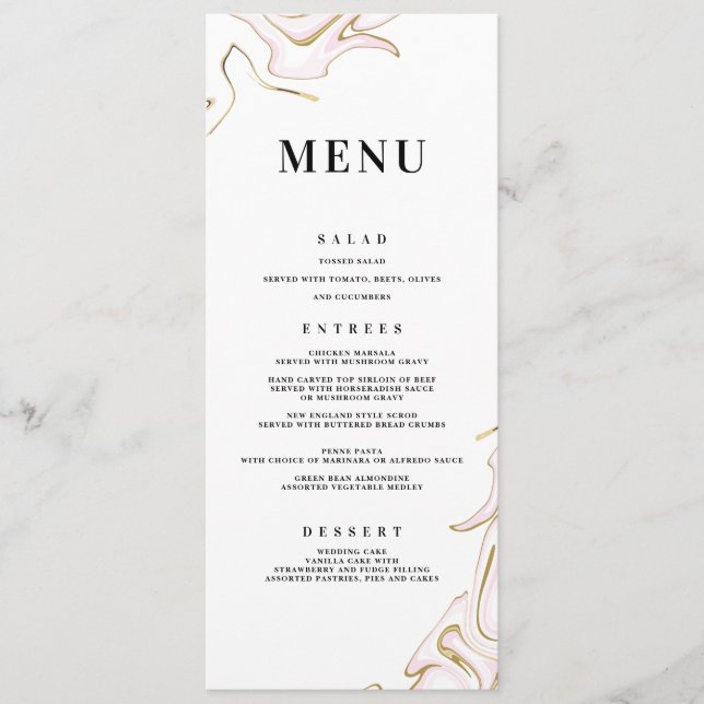 Menu Marble Agate Wedding | Rosa e Dourado (Frente)