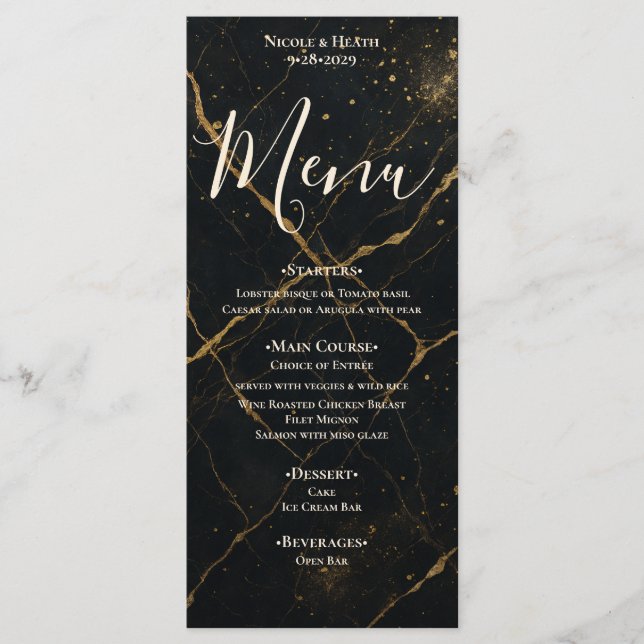 Menu Marble Black e Dourado Casamento da meia-noite Gil (Frente)
