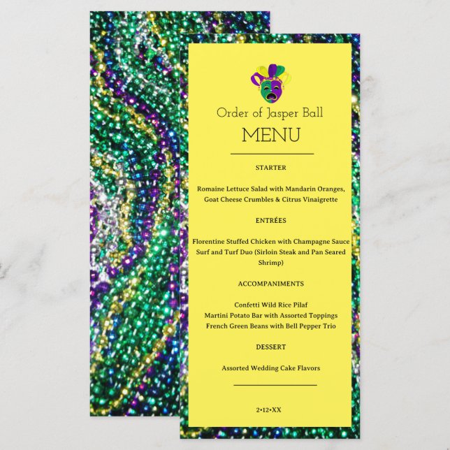 Menu Mardi Gras (Frente/Verso)