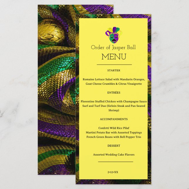 Menu Mardi Gras (Frente/Verso)