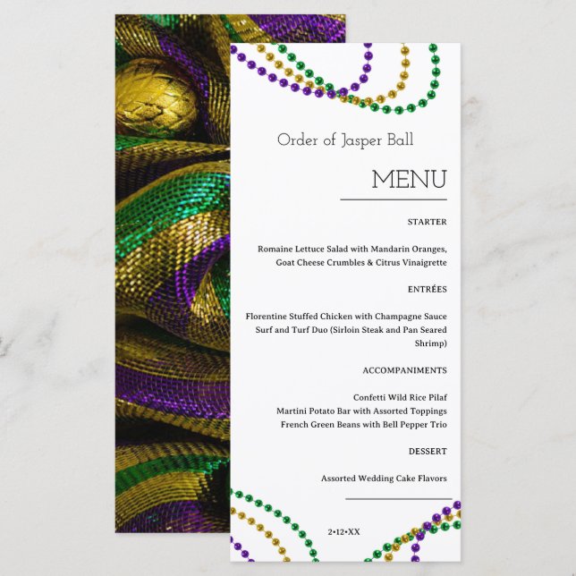 Menu Mardi Gras (Frente/Verso)