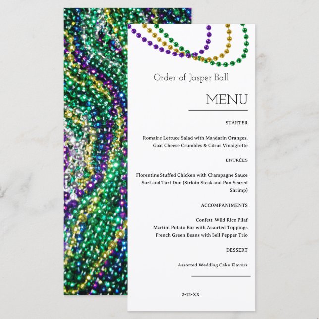 Menu Mardi Gras (Frente/Verso)