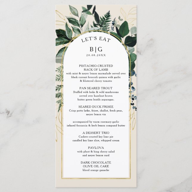 Menu Marfim bege elegante Arco botânico moderno Me (Frente)