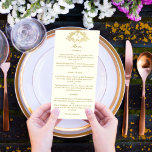 Menu Marfim e casamento vintage de ouro<br><div class="desc">Cartão de cardápio de ornamentado antigo de ouro e marfim. Livro branco barroco estilo cobrir design ornamental e cartão de cardápio de marfim,  POR FAVOR NOTE que existem iniciais enchê-lo</div>