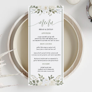 Menu Marfim e Salvia Elegante Cardápio de Casamento Flo