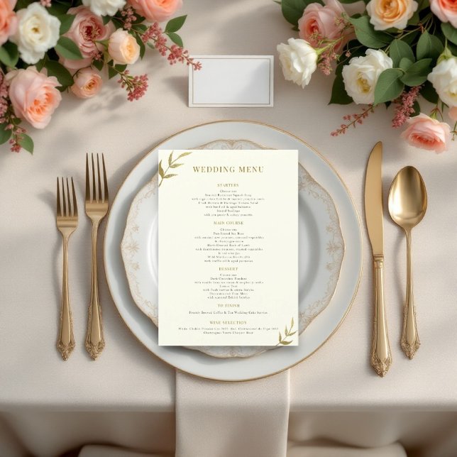 Menu Marfim elegante e casamento dourado (luxury elegant wedding menu card filly custionizable , in ivory and gold )
