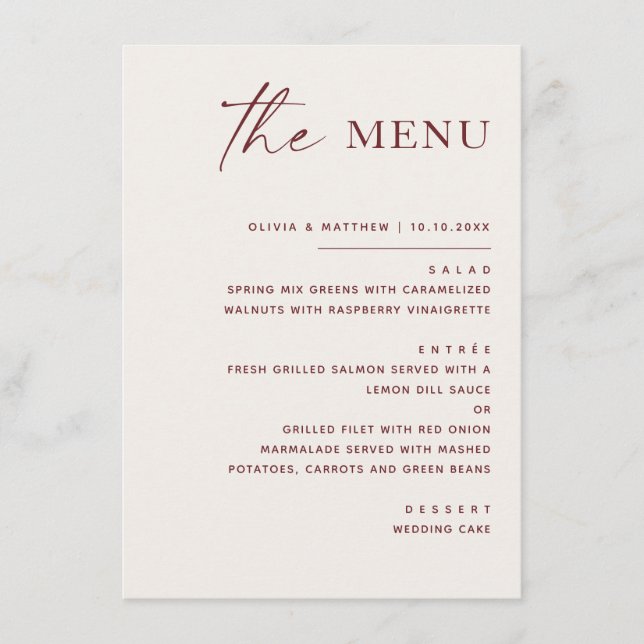Menu Marfim Suave Elegante Clássico Casamento | Moderno (Frente)