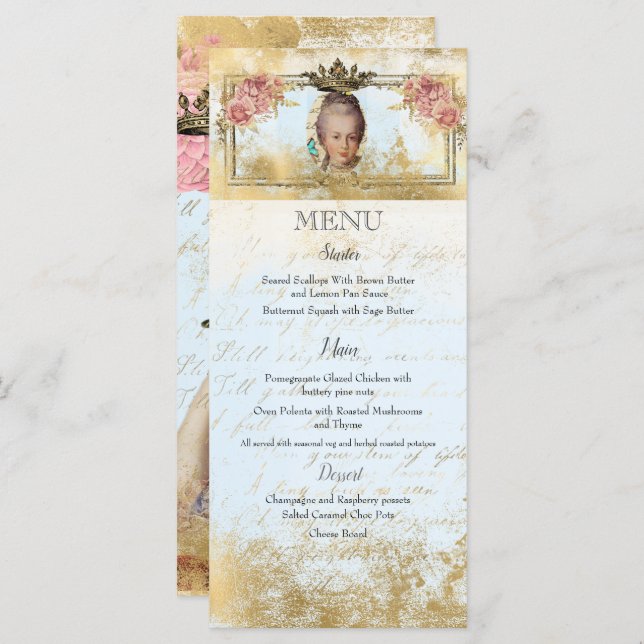 Menu Marie Antoinette French inspirou o shabby Party (Frente/Verso)