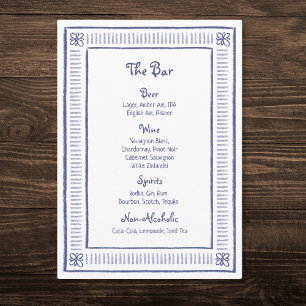 Menu Marinho Azul, Bar de Casamento Desenhado à Mão Pla